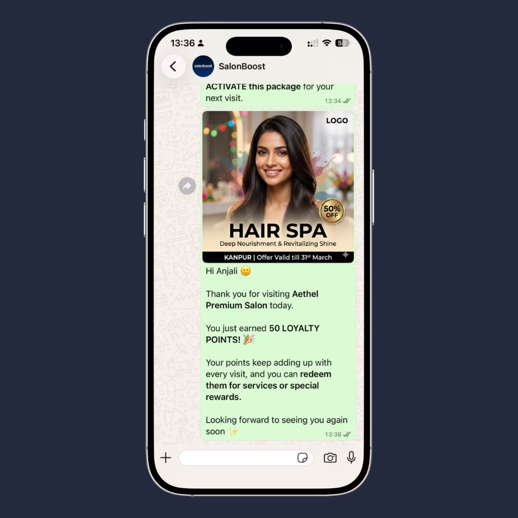 Automated win-back message for inactive salon clients
