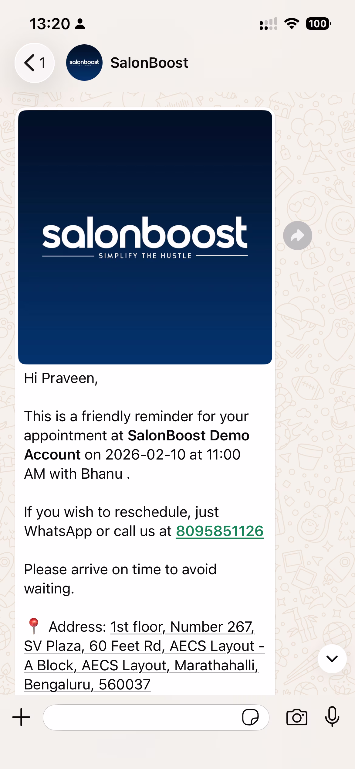 Salon appointment booking screen