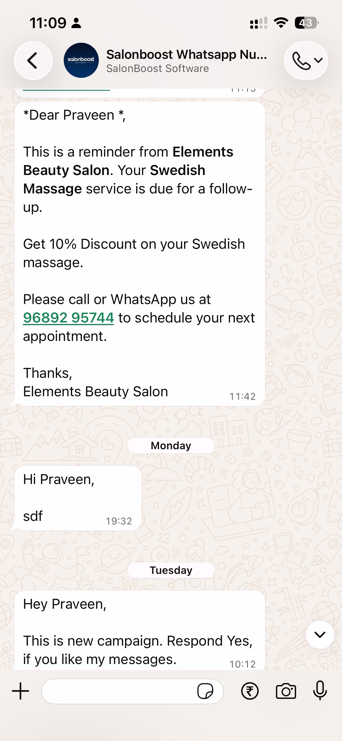 WhatsApp appointment reschedule confirmation